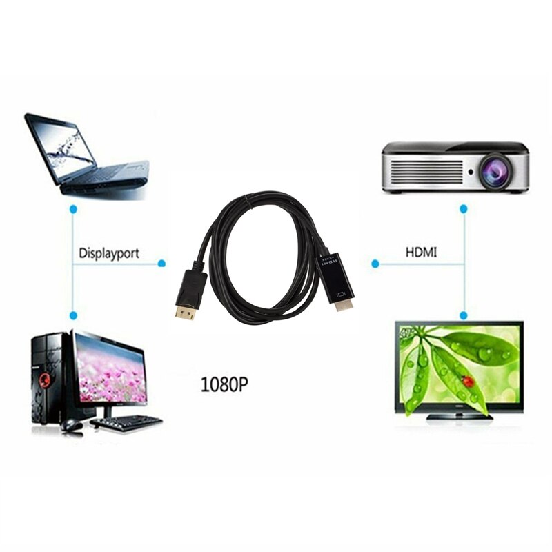 1.8M 6FT Display Port DP To HDMI Cable 4Kx2k Gold Plated Displayport Adapter For Air Dell Monitor