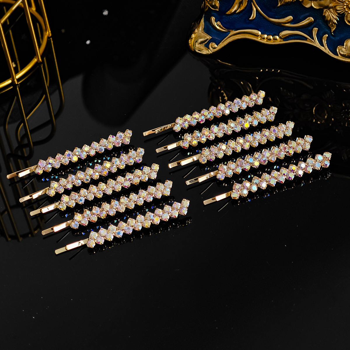 Pinzas para el pelo clásicas con diamantes de imitación para mujer, 10 piezas, horquillas simples, pasadores, de vacaciones