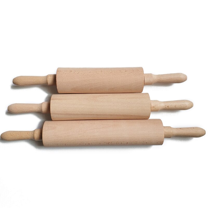 Wooden Rolling Pin with Handles 17.5/20/24cm Classic Smooth Dough Scraper Kitchen Utensil for Pie Crust Cookie FP8