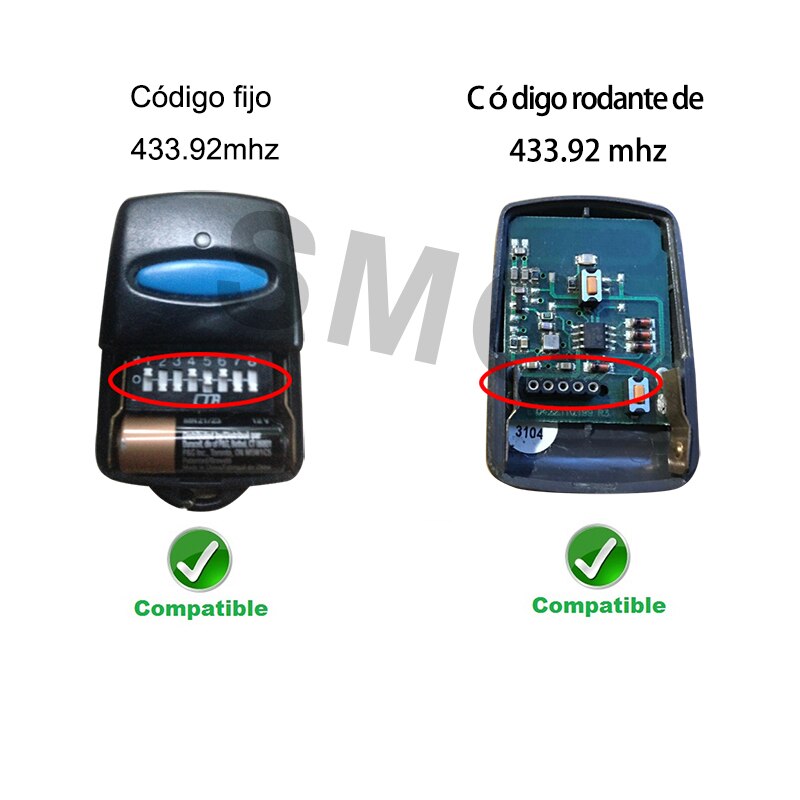 mando garaje ERREKA mando garaje universal 433.92MHz 868MHz ERREKA LUNA 2,LUNA3, RESON 1, RESON 2,IRIS, ROLLER 2,ROLLER 433 Código fijo y código variable 433.92MHz mando garaje rolling code fixed code estilo
