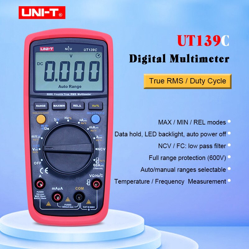 UNI-T Digital Multimeter UT139A UT139B UT139C True RMS Meter Handheld Tester 6000 Count Voltmeter Temperature Tester Meters