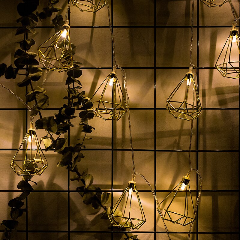 Ropio ledet diamant form fe streng lys 1.5m/3m 10/20 lysdioder retro jern metall bryllupsfest hjemmedekorasjon lanterne streng lampe