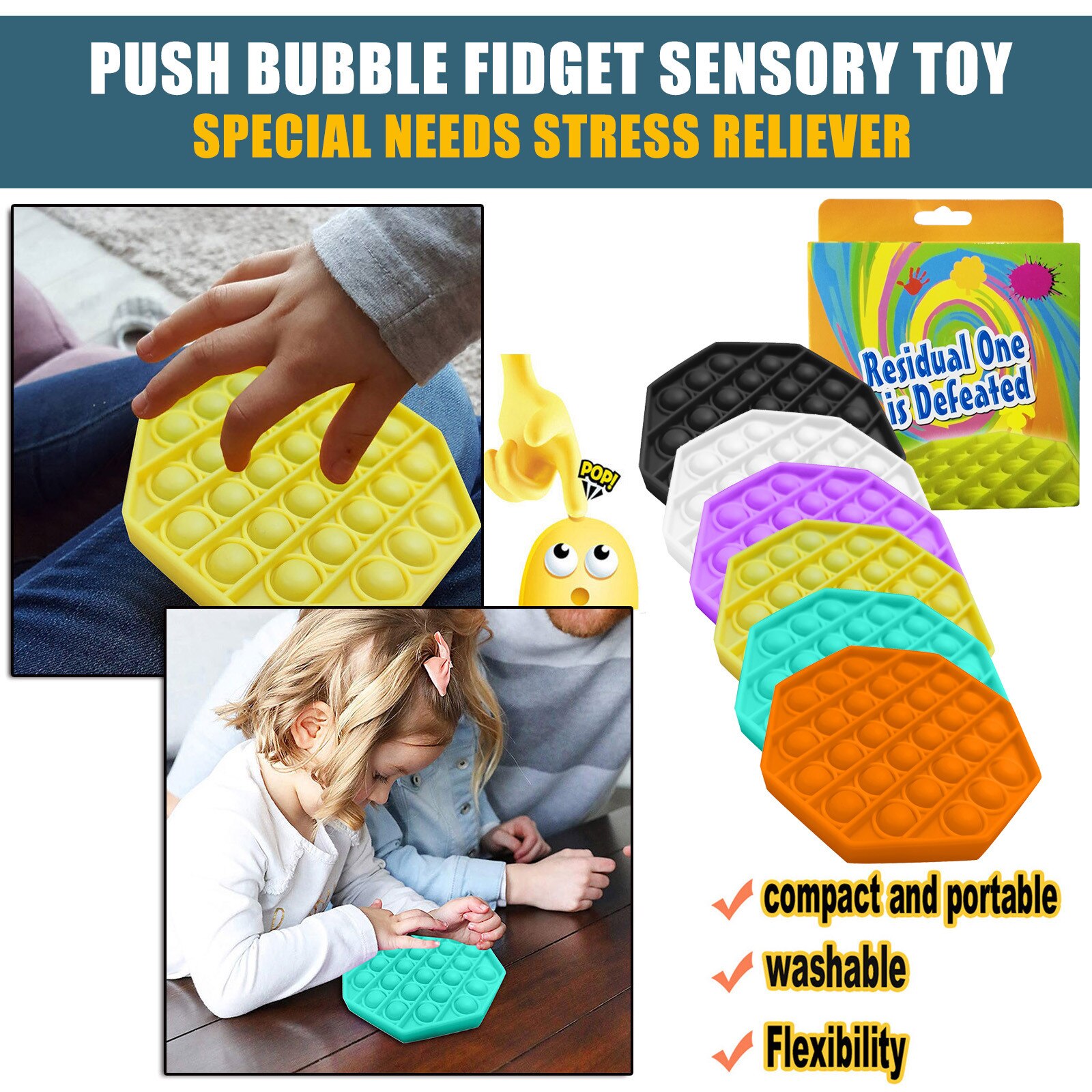 Adult Kids Funny Antistress Toys Push Bubble Fidget Sensory Toy Autism Special Needs Stress Reliever Toys Squishy