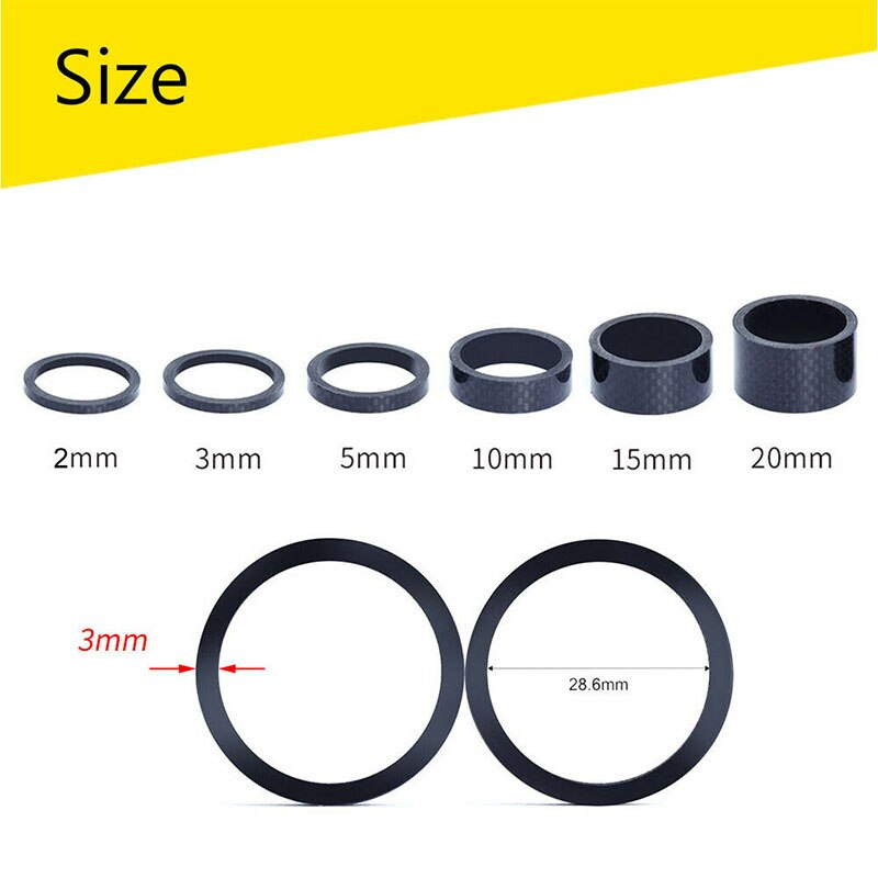 11Pc Set Fiets Carbon Fiber Washer 1-1/8 &quot;Stem Wasmachine Spacer 28.6Mm Mtb Voorvork 3/5/10/15/20Mm Racefiets Accessoires