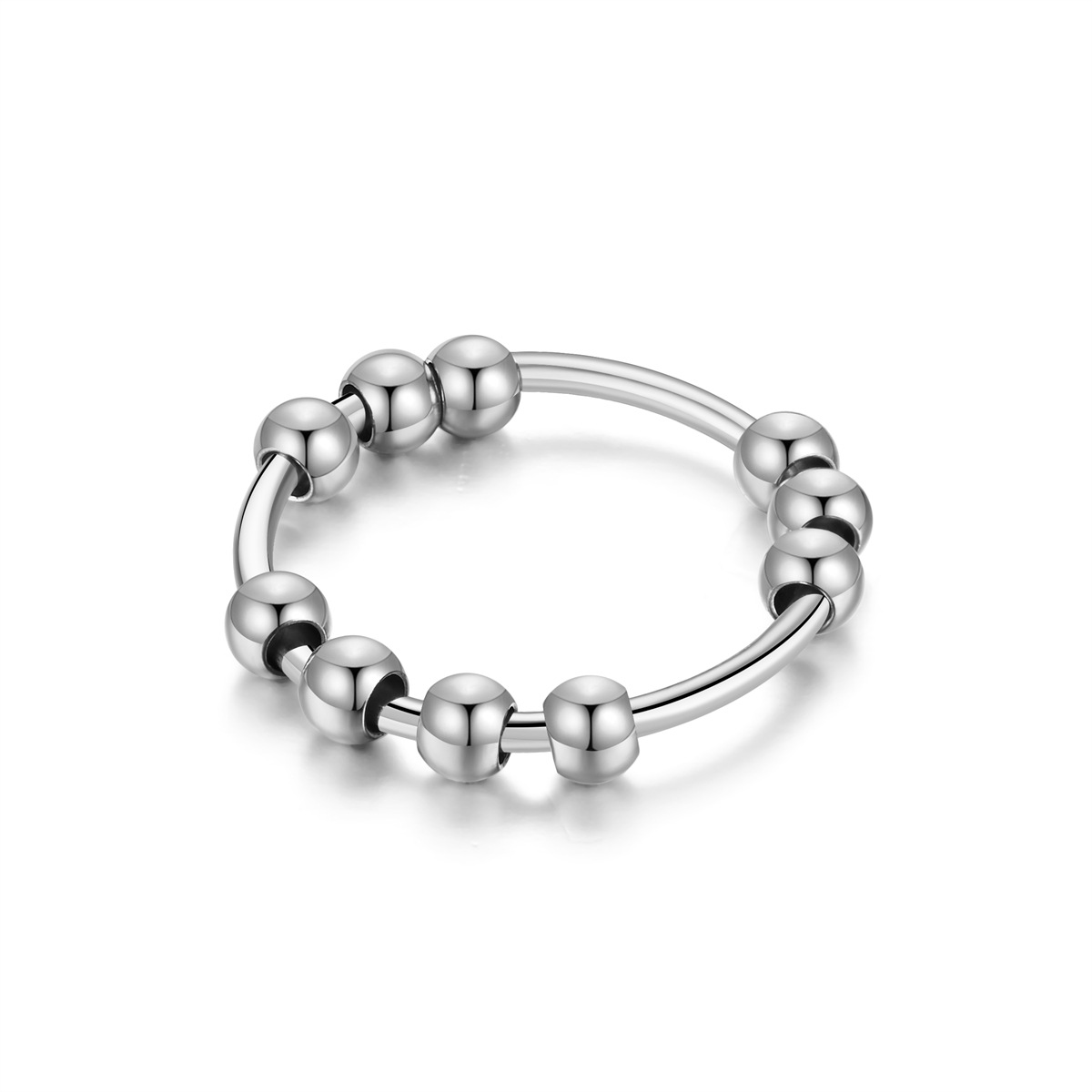 Anneaux d'anxiété en perles d'acier inoxydable, anti-Stress, pour femmes et hommes, Style Simple, bijoux à la , tendance,: 10 / Argent