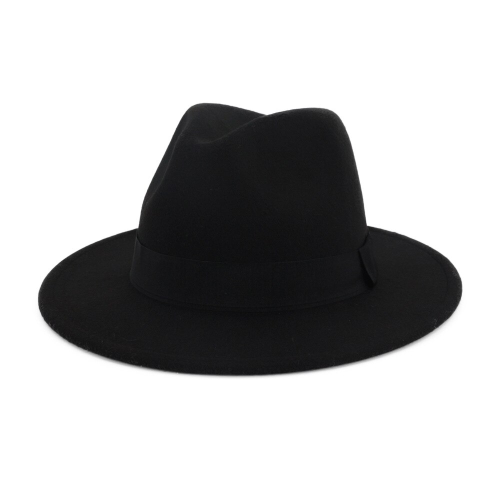 Qiuboss 60 cm stor hovedstørrelse sort rød patchwork uldfilt jazz fedora hatte kasketter bred brim panama trilby cap til mænd kvinder: Båndbånd