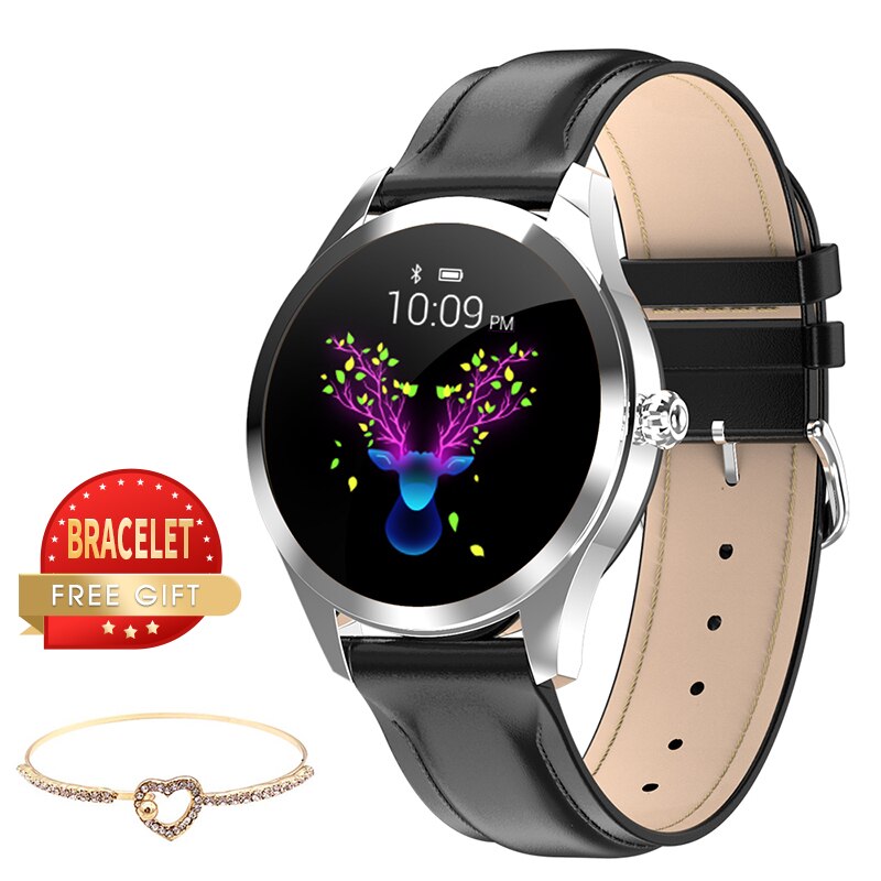 Kw10/kw20 relógio inteligente mulher ip68 à prova dip68 água monitor de freqüência cardíaca pedômetro fitness tracke pulseira relógio de pulso para xiaomi huawei: KW10 Black Leather