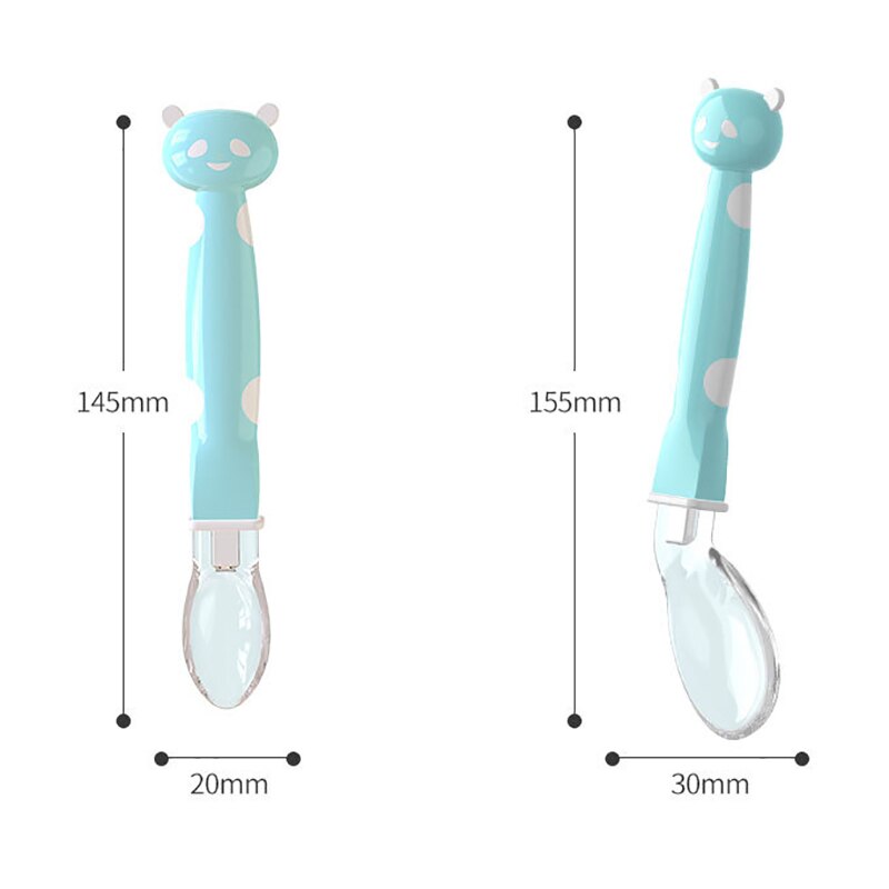 2 stuks/doos cartoon baby trainingslepel babyvoeding servies multifunctionele siliconen lepel peuter leer elastische buigkop lepel