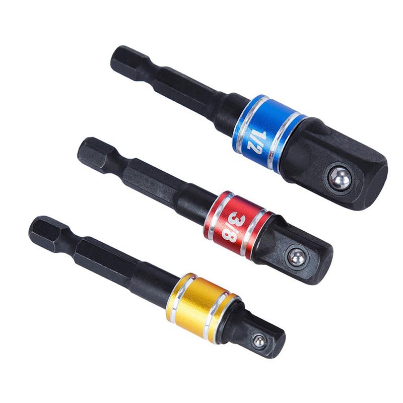 3 pièces adaptateur de prise d'impact coloré perceuse ensemble d'extension haute vitesse transforme la perceuse électrique en écrou pilote 1/4 ", 3/8" et 1/2 "lecteur