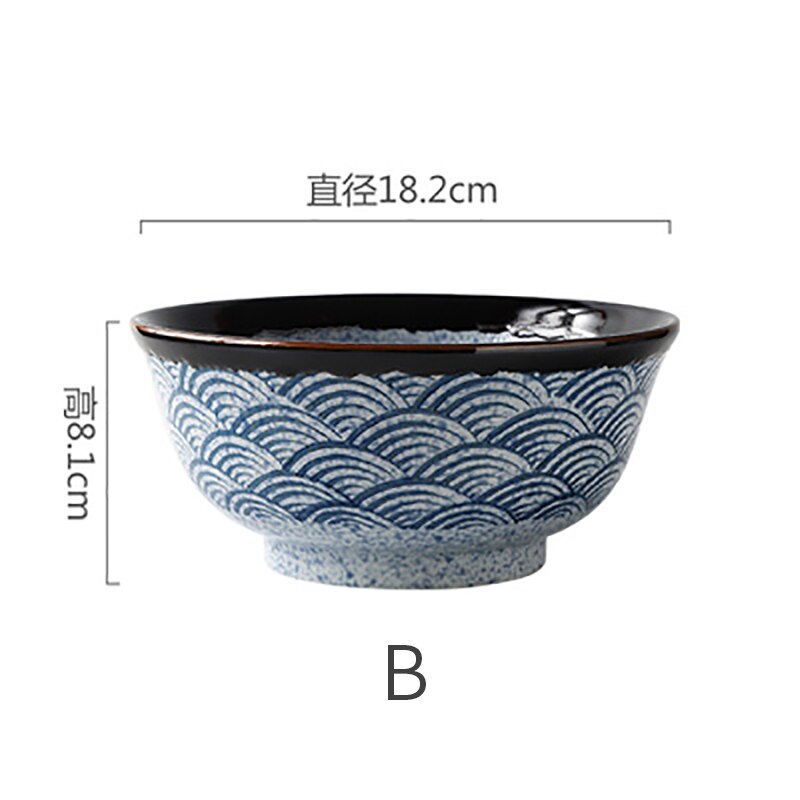 RUX atelier bol de riz japonais en céramique, bol de Ramen bol de salade bol de soupe à nouilles, Restaurant cuisine vaisselle décoration de la maison: B