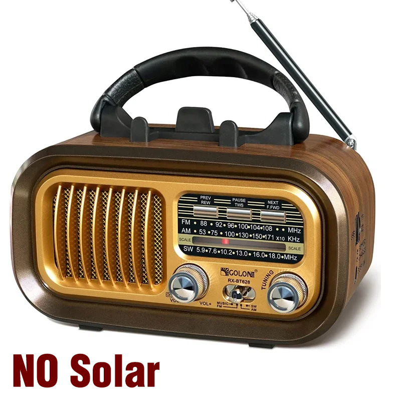 Rerto AM FM Radio Operated By USB Cable/Solar Panels Rechargeable Excellent Reception Portable Multi-function Retro Speaker: black
