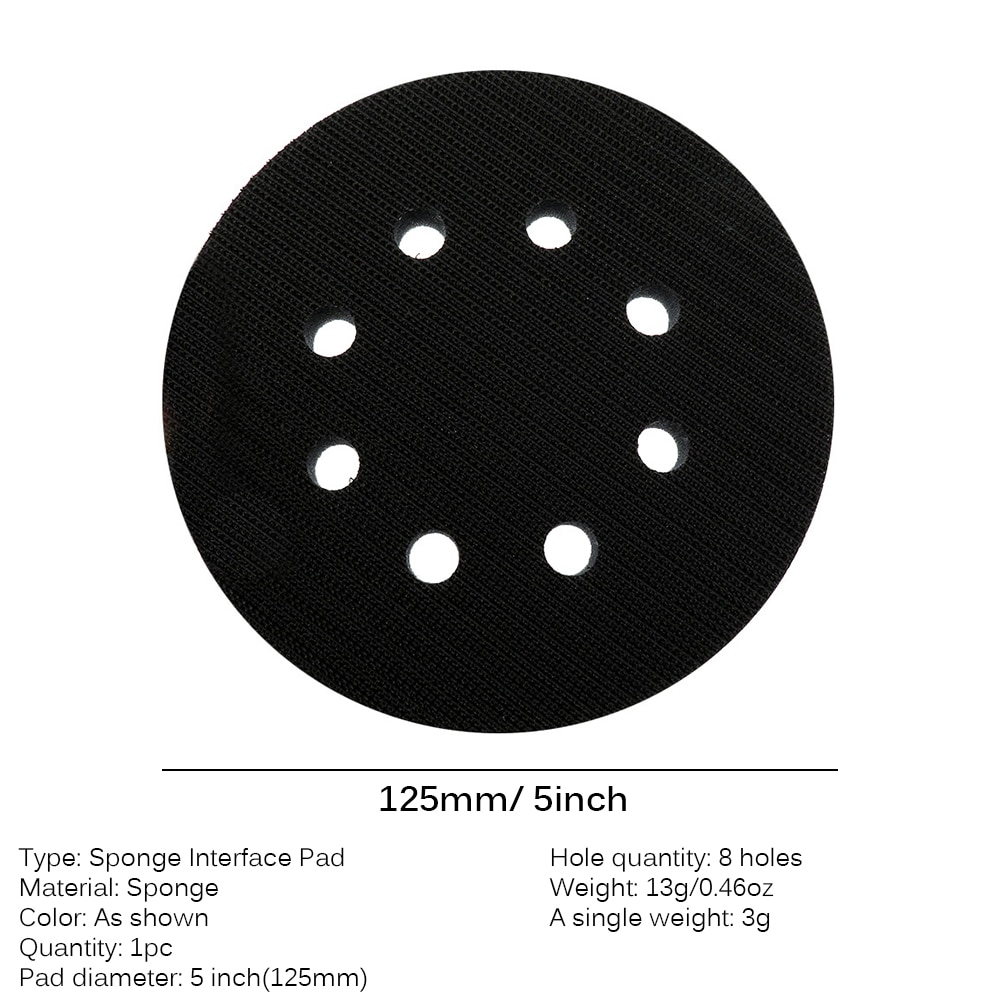 1PCS 5 Inch(125mm) 8-Hole Ultra-Thin Surface Protection Interface Pad For Sanding Pads And Hook&amp;Loop Sanding Discs Thin Sponge
