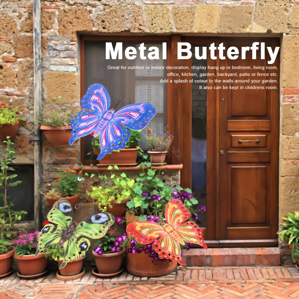 Papillon en métal, 3 pièces, Art mural pour la maison, Sculpture de jardin, décoration suspendue de chambre à coucher, Patio, arrière-cour, intérieur et extérieur artificiel