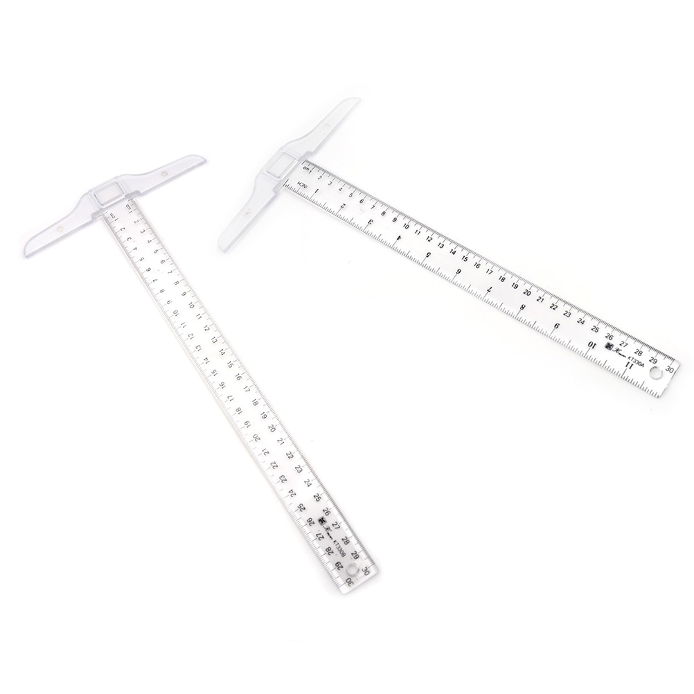 1 st 30cm t-formad linjal i plast klar transparent mått rak linjal mätverktyg