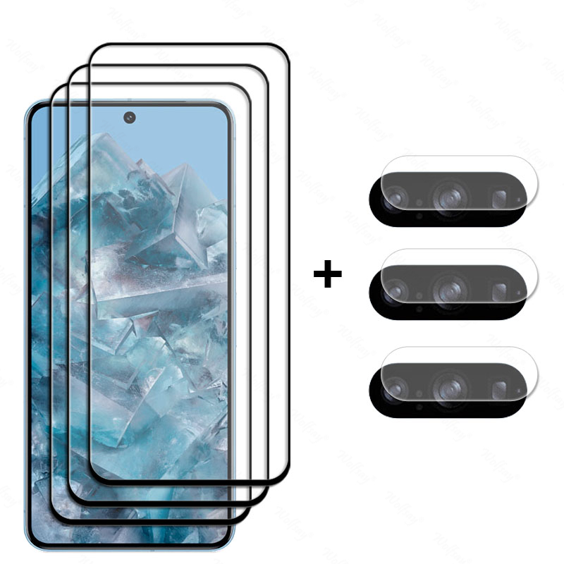 6 in 1 per Google Pixel 8 Pro Glass Pixel 9 Pro XL 8 7 6 Pro 8A 7A Vetro temperato Protezione schermo a copertura totale Pellicola per fotocamera in vetro: LUCENTE / Pacchetto8