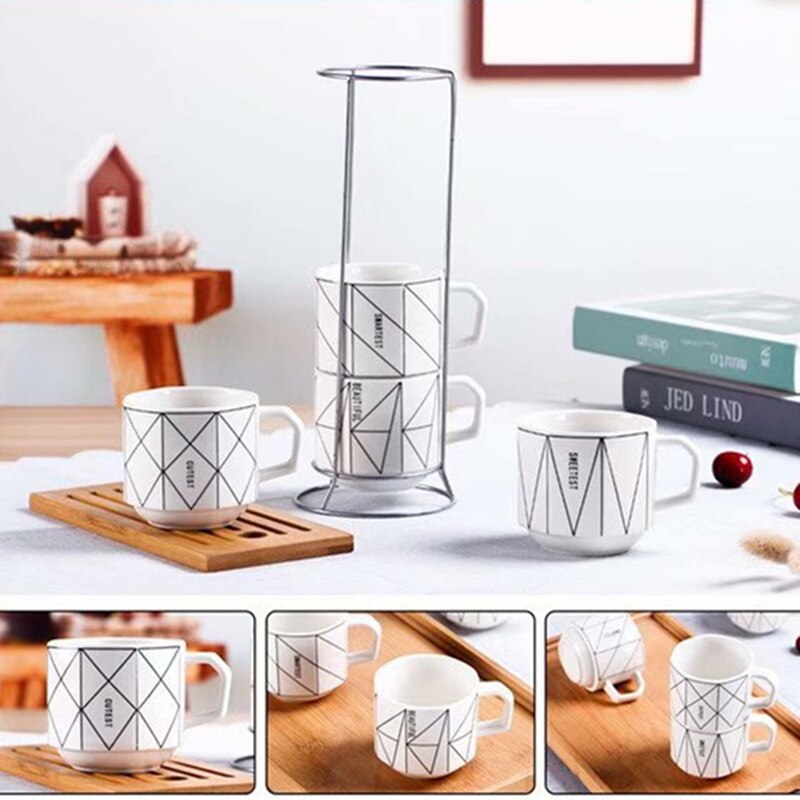 Vasos apilados medianos creativos para el hogar, juego de cuatro piezas, vaso para llevar leche y café