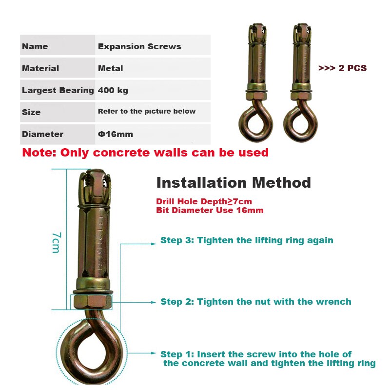 Swing Fittings Indoor Outdoor Swing Fittings Swing Chain Expansion Screw Swing Rope Connection Belt Connection Buckle: E-screw