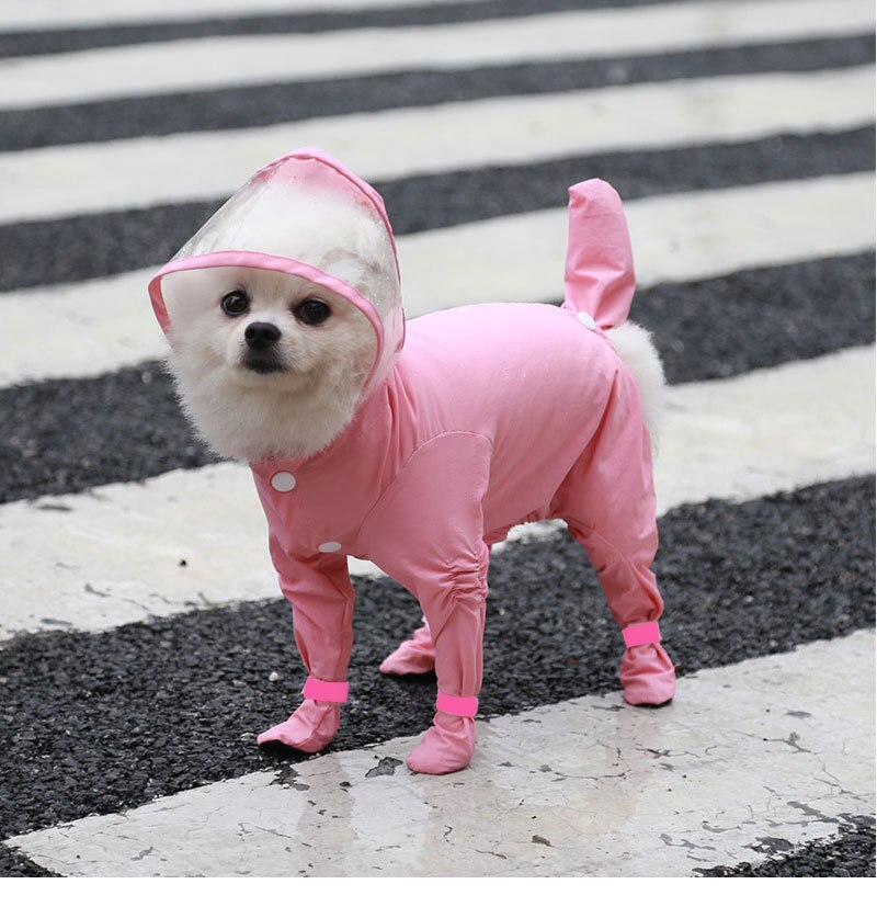 Cool Full-Cover Regenjassen Voor Kleine Honden Effen Kleur Waterdichte Beschermende Doek Huisdier Regenachtige Dag Walking Dog Tool Hond levert: Pink / S