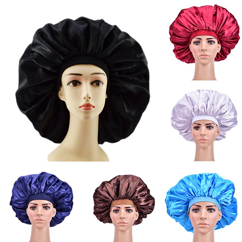 1PC Super Giant Sleep Cap Waterproof Shower Caps Female Hair Care Large Satin Silk Bonnet Luxurious Fabric Sleep Cap
