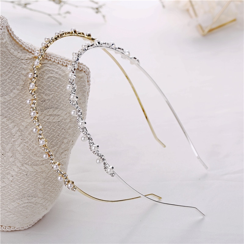 Frauen Braut Tiara Stirnbänder Crown Headwear Strass Perlen Welle Haar Band Hochzeit Haar Zubehör für Wunderschöne Damen