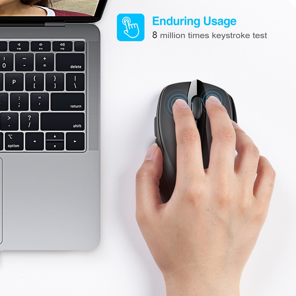TeckNet bezprzewodowa mysz optyczna komputerowa mysz Bluetooth 2600DPI 2.4G bezprzewodowa mysz Bluetooth ergonomiczne myszy do laptopa/tabletu