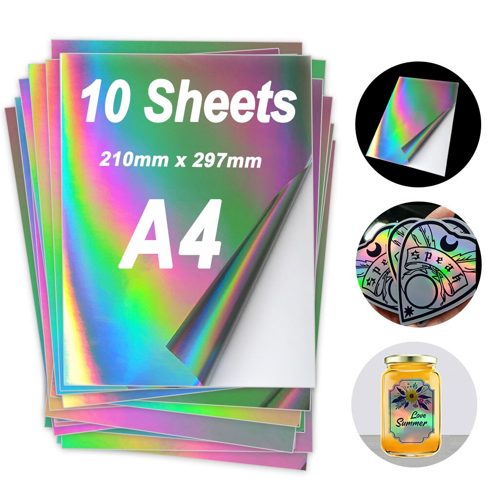 10/30/50/100Sheets A4 Glossy Printable Vinyl Sticker Paper Waterproof 210*297mm Self-Adhesive Label Sticker for Inkjet Printer: Holographic 10Sheet