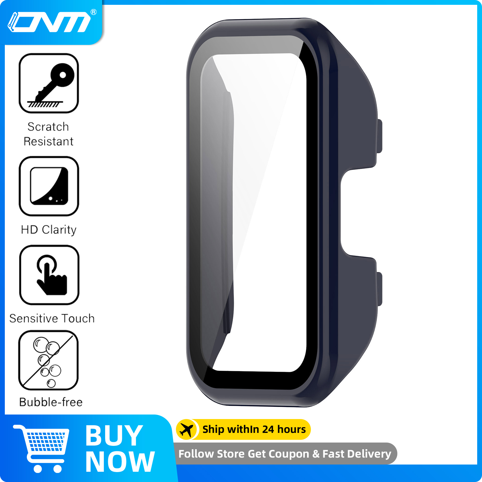 Glas + Case voor Huawei Band 10 9 8 Gehard Glas Screen Protector & Harde PC Beschermende Bumper voor Huawei Band 10/9/8 Accessoires: Kaki