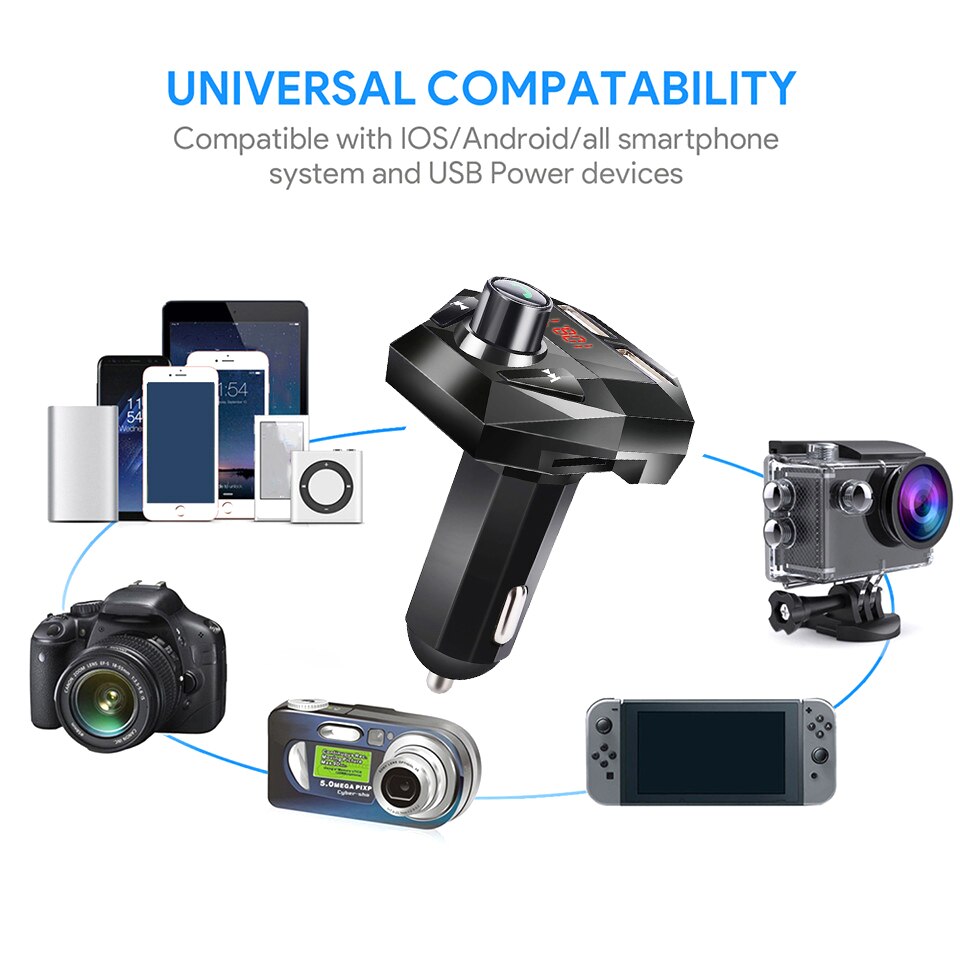 Kit de manos libres para coche, reproductor de MP3 LCD, transmisor FM con Bluetooth inalámbrico, carga USB, compatible con carga mientras escucha canciones,