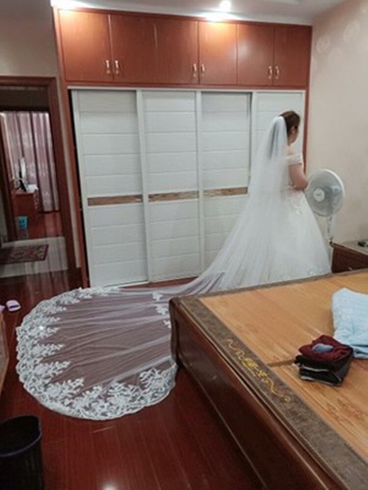 White Ivory Cathedral Wedding Veils Long Two-Layer Lace Edge Bridal Veil with Comb Wedding Accessories Bride Veil Veu De Noiva