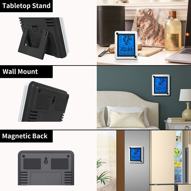 Digital Wireless Hygrometer Indoor Outdoor Thermometer Temperature and Humidity Gauge Monitor with Backlight LCD Meter