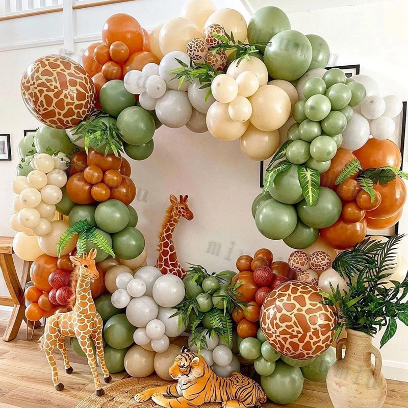 Kit de arco de guirnalda de globos blancos de Safari en la jungla, suministros para de cumpleaños para niños, globos de látex dorados con patrón de ciervo, decoración para Baby Shower