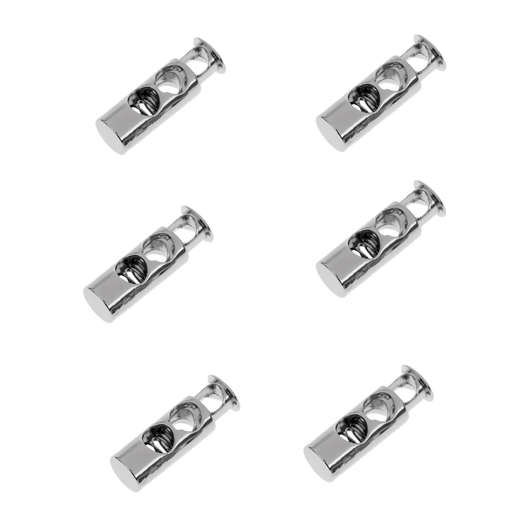 MagiDeal 6Pcs Barrel Cord Locks Toggles Spring Stop 2 Hole Cordlocks Silver