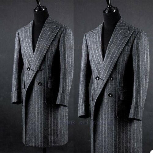 Plus size 5XL Men Slim Suit Jacket Masculino Gray Double Breasted Long &#39;s Suit Jacket Retro Stripes Brand Blazer