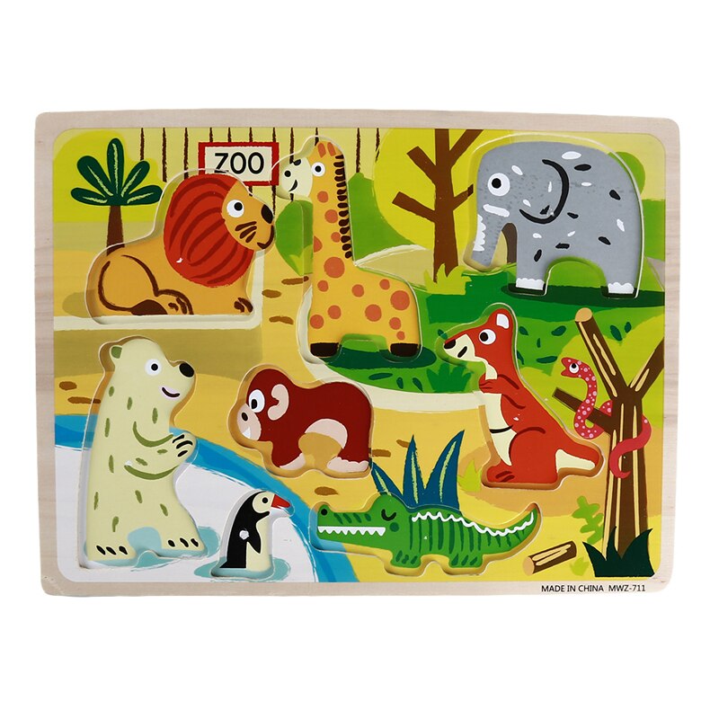 Baby Speelgoed Houten 3d Puzzel Cartoon Dier Intelligentie Kinderen Educatief Brain Teaser Kinderen Animal Zoo Learning Jigsaw: zoo