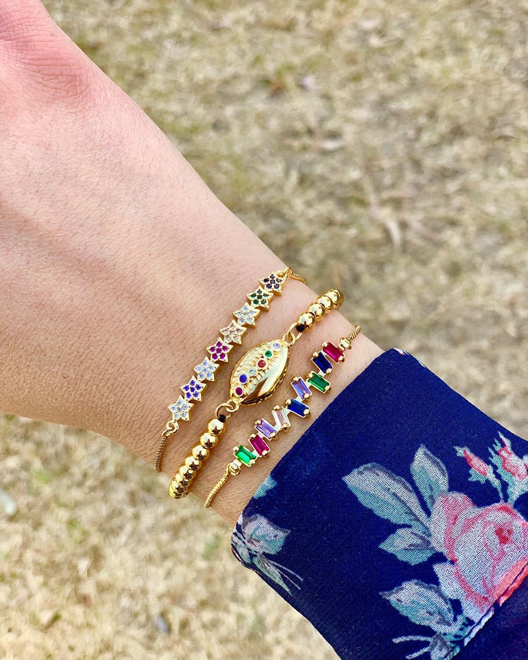 Conjunto de pulseras de colores del arco iris para mujer, cadena de piedras de zirconia, joyas cruzadas de concha de mar dorada, de joyería brtb59