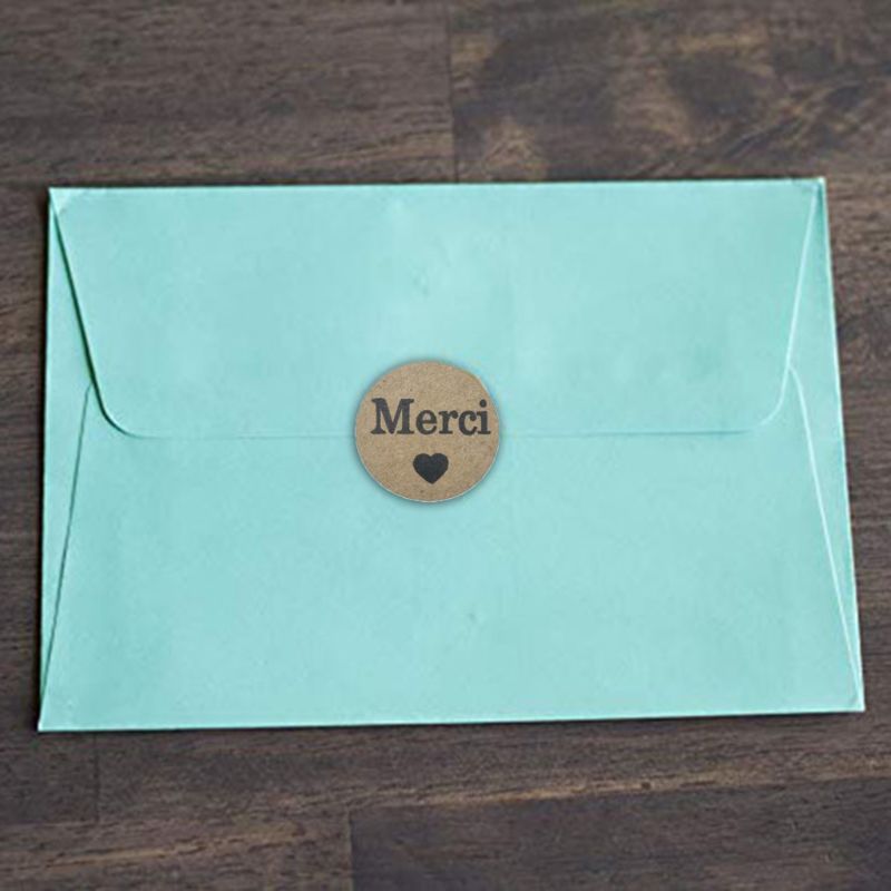 500 stücke Kraft Merci Französisch Danke etiketten Aufkleber Umschlag Paket Dichtung R7RC