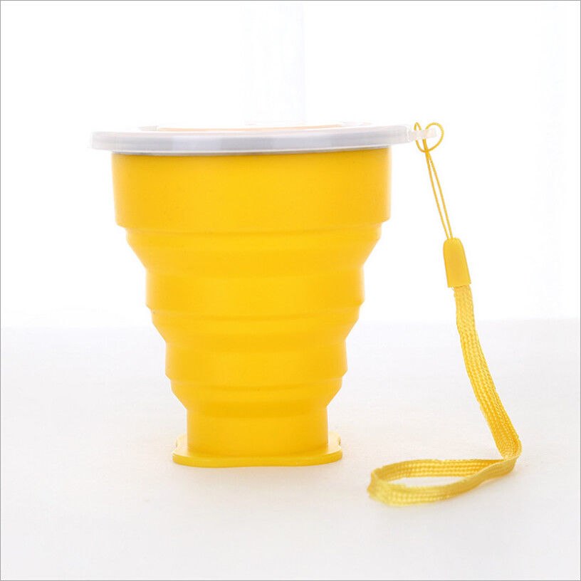 Tool Folding Telescopic Outdoor Tea Coffee Travel Cup Collapsible Silicone Fold Cup With Cover Outdoor Travel Portable: Yellow