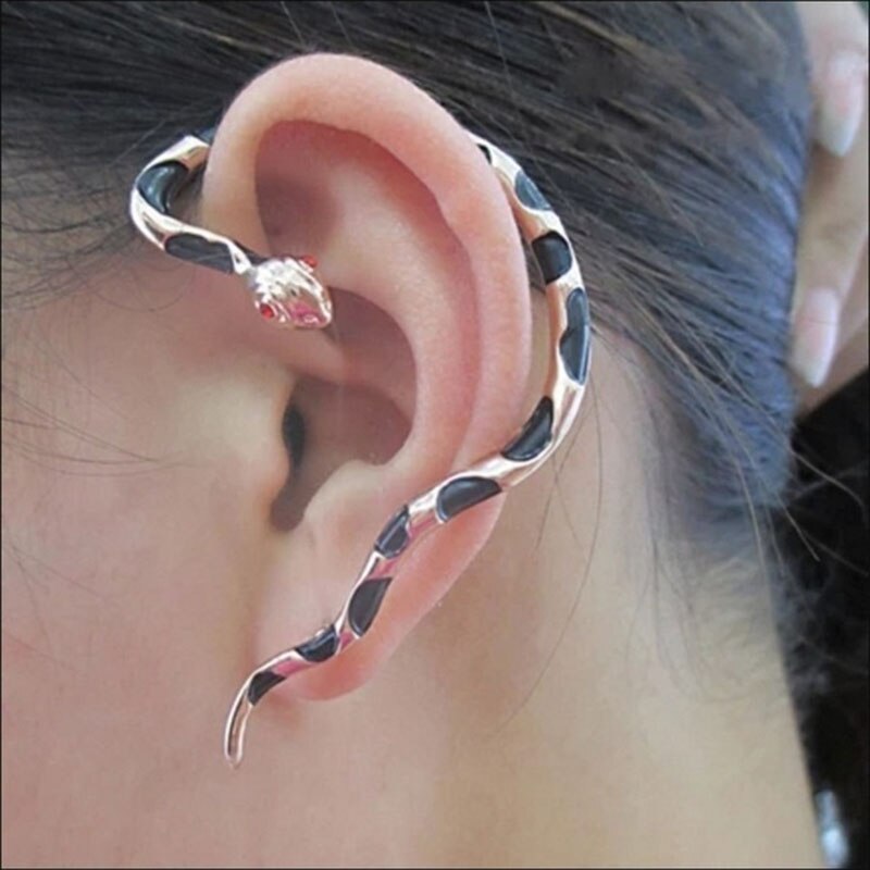 Punk Style Twining Red Eyes Snake Shape Earrings Stud Cuff Earrings For Women Style Jewelry