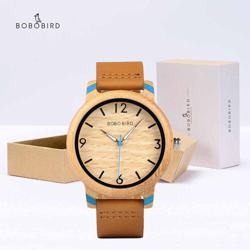 BOBO BIRD-reloj de madera para hombre, cronógrafo de cuarzo, con correa de cuero, caja de papel de: GQ022-2A