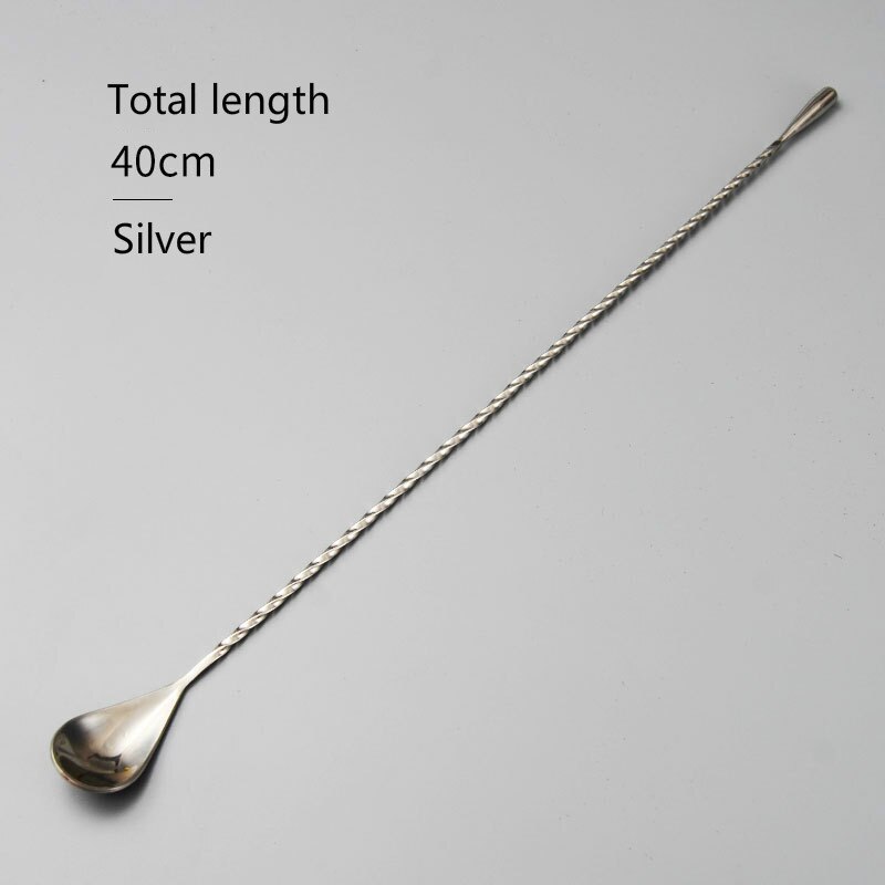 4 Colors Simple Swizzle Stick Water Droplets Spoon Stainless Steel Raindrops Bar Serves Cocktails Tools Thread Bar Spoon: Silver 40cm