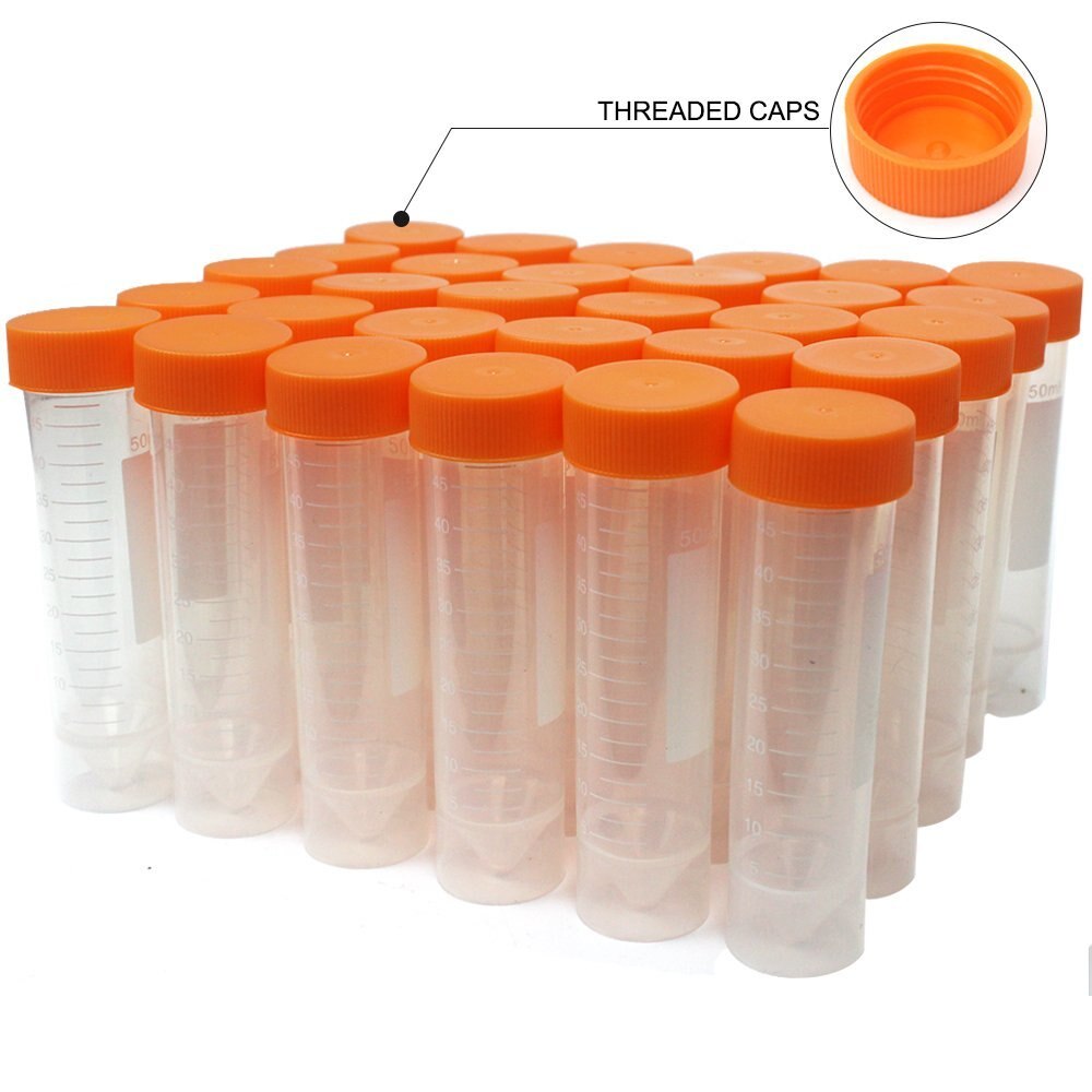 30pcs 50ml Flat-Bottom Plastic Graduated Vial Tube with Screw Cap