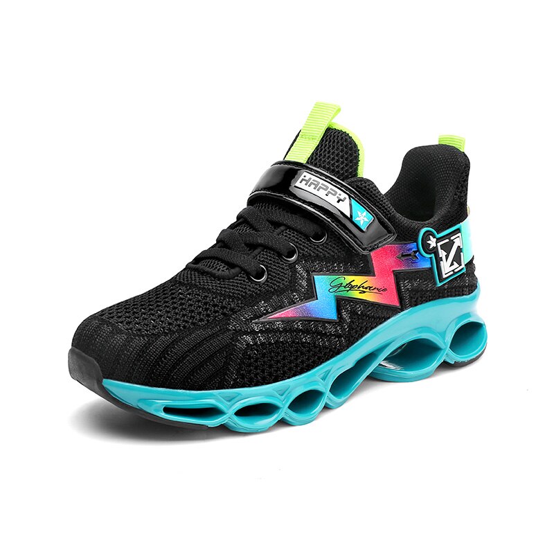 Herfst Ademend Kinderen Schoenen Jongens Sport Schoenen Kids Sneakers Voor Meisjes Grote Kinderen Jongen Mesh Schoenen: Black Blue / 5.5