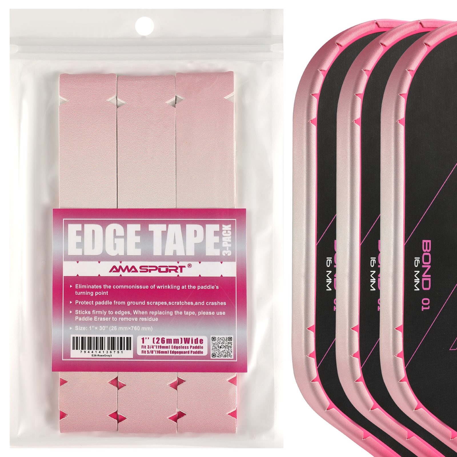 AMA SPORT Pickleball Paddle Protection Tape Gradient Color-Racket Edge Protection Tape -Fit Perfectly Curved Edge -No Wrinkling: GRAY