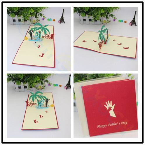 Tarjeta pop up de papel 3D Tarjeta de Acción de Gracias de árbol de coco tarjeta de felicitación de de dibujos animados papel de corte Día del Padre tarjeta de agradecimiento postal