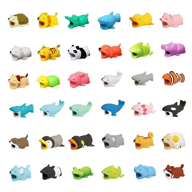 cute animal phone cord protector Earphone pendant USB charger cable clips tiger cat Clownfish Polar bear quick