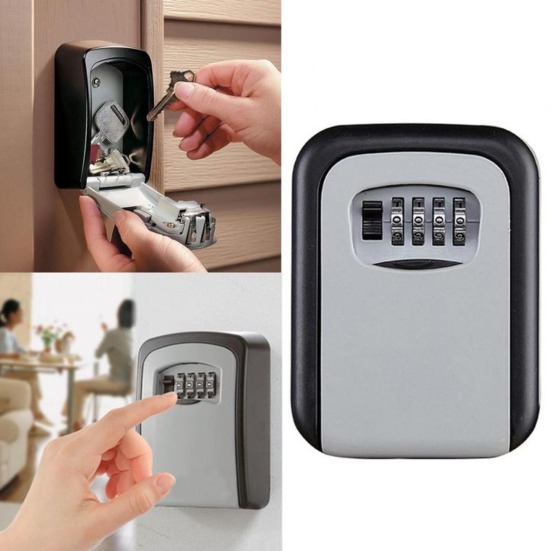 Key Lock Box Wall Mounted Aluminum Alloy Key Safe Box Weatherproof 4 Digital Combination Key Storage Lock Box Indoor Outdoor