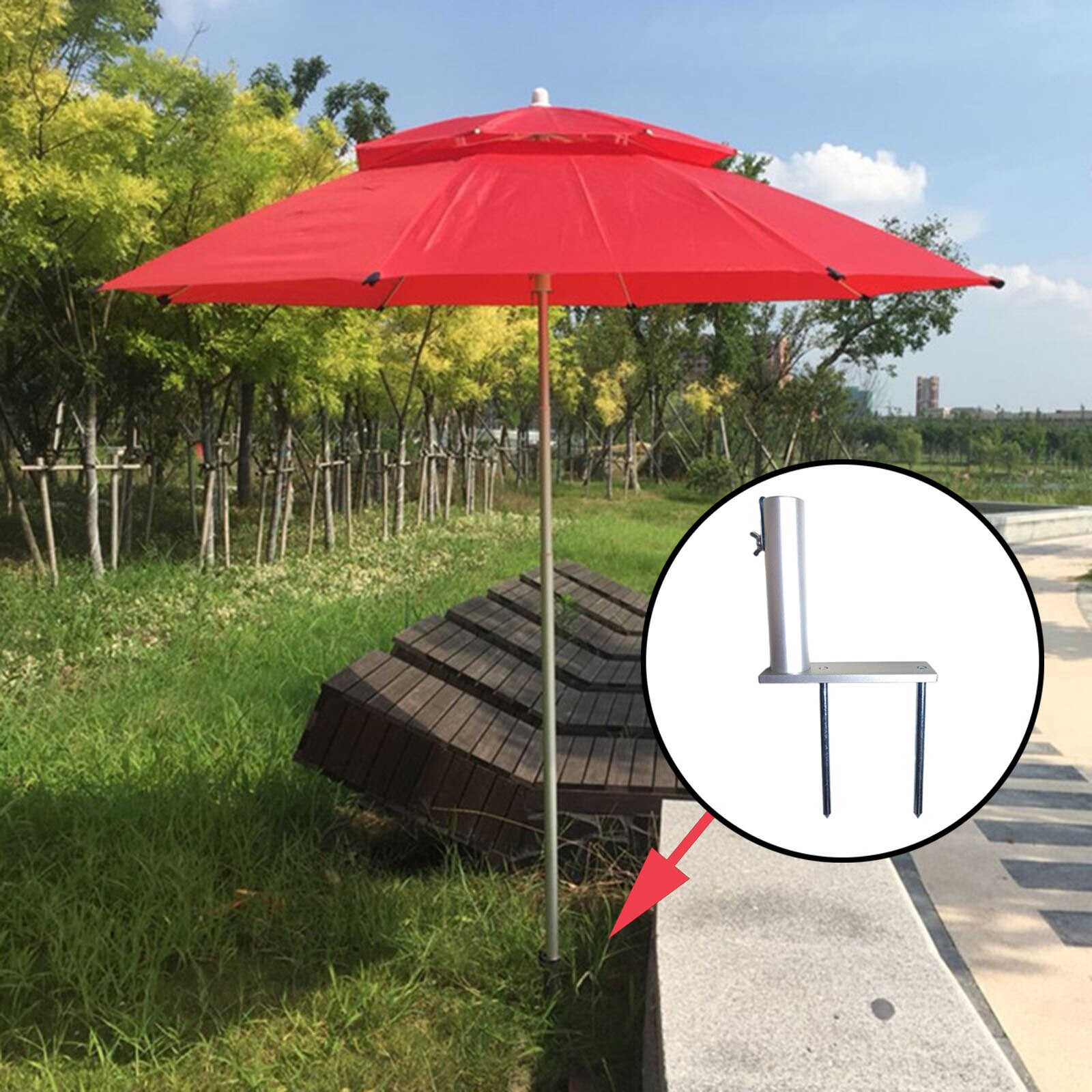 Silver Upgraded Beach Patio Umbrella Clamp Clip Ground Insertion for Balcony Parasol Holder Aluminum Alloy