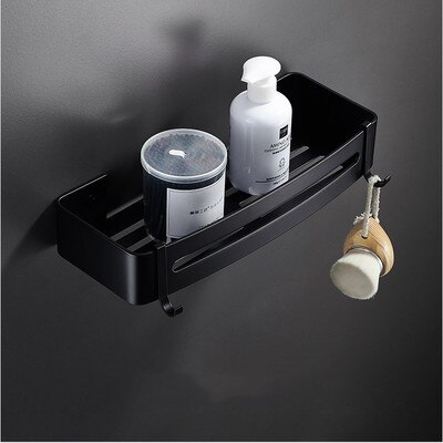 Zwart Aluminium Badkamer Hardware Accessoire Opvouwbare Handdoekenrek/Ring Tissue/Wc Borstel Tandenborstelhouder Zeep Mand Plank: Corner Shelf B