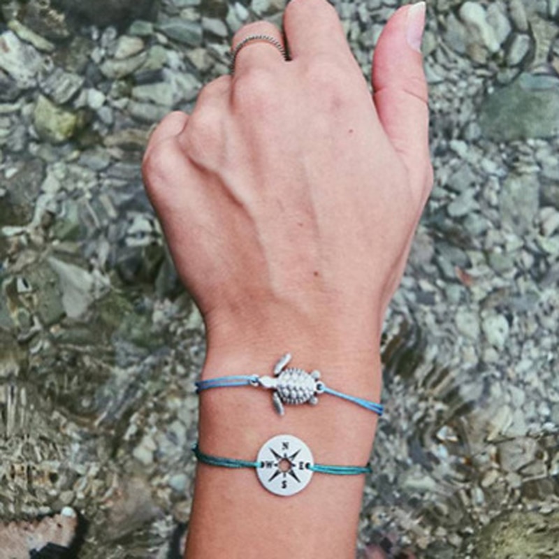 Tocona Böhmen Kompass Meer Schildkröte Welle Anhänger Kette Armbänder einstellen für Frauen Handgemachten Schmuck Zubehör 6706