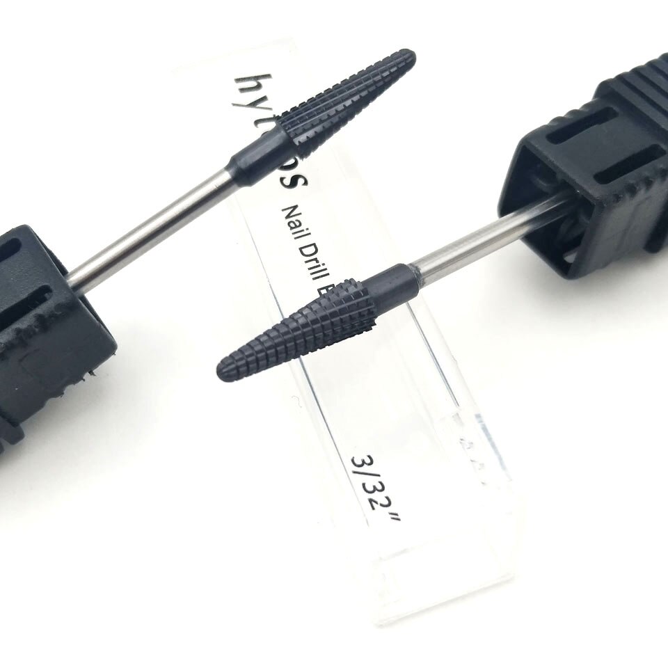 Broca para uñas de carburo de tungsteno de titanio negro de HYTOOS, brocas de cono de 3/32 "para manicura, accesorios, herramientas de fresado de uñas